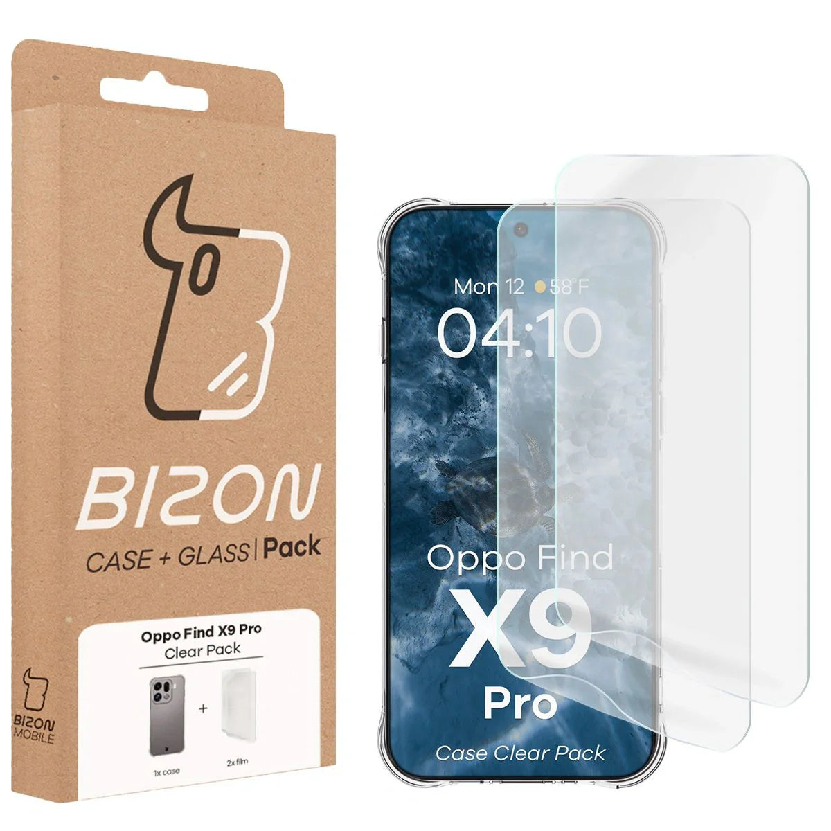 Handyhülle + 2x Folie für Oppo Find X9 Pro, Bizon Case Clear Pack, Transparent