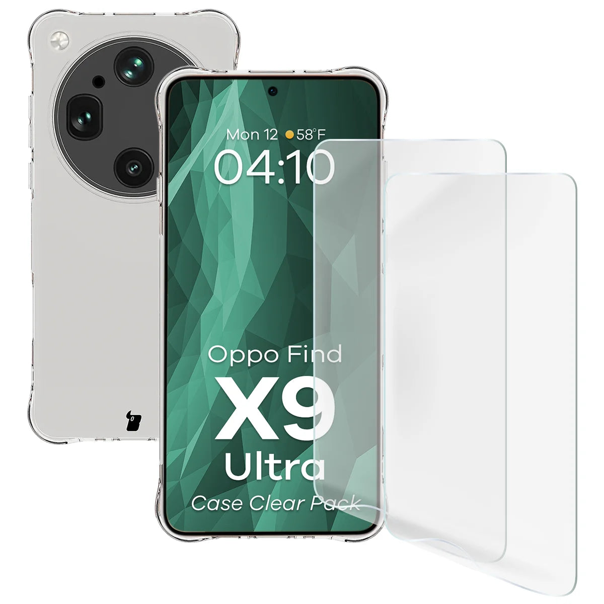 Handyhülle + 2x Folie für Oppo Find X9 Ultra, Bizon Case Clear Pack, Transparent
