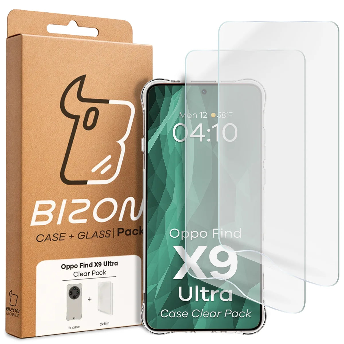 Handyhülle + 2x Folie für Oppo Find X9 Ultra, Bizon Case Clear Pack, Transparent