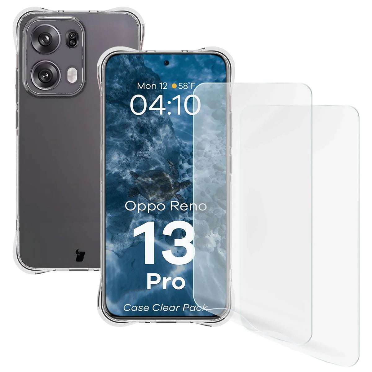 Handyhülle + 2x Folie für Oppo Reno13 Pro, Bizon Case Clear Pack, Transparent