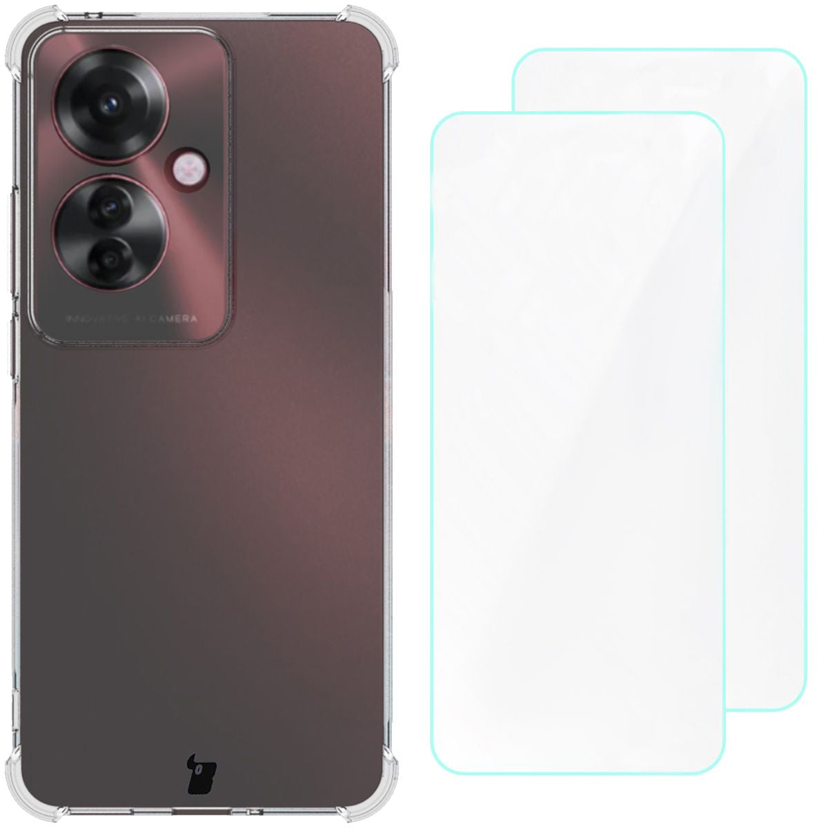 Schutzhülle + 2x Folie für Oppo Reno11 F 5G, Bizon Case Clear Pack, Transparent