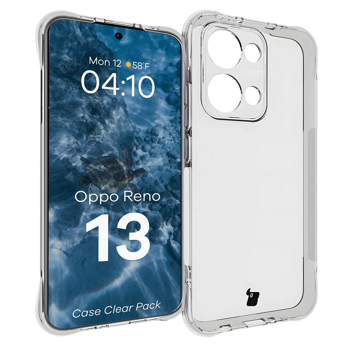 Schutzhülle + 2x gehärtetes Glas für Oppo Reno13, Bizon Case Clear Pack, Transparent