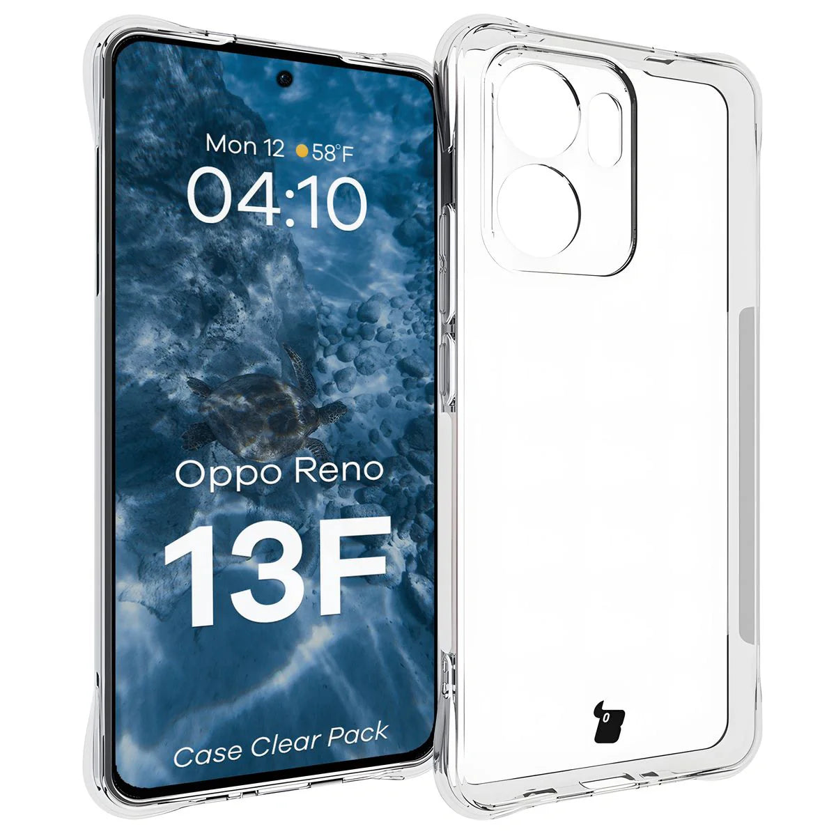 Schutzhülle + 2x gehärtetes Glas für Oppo Reno13 F, Bizon Case Clear Pack, Transparent