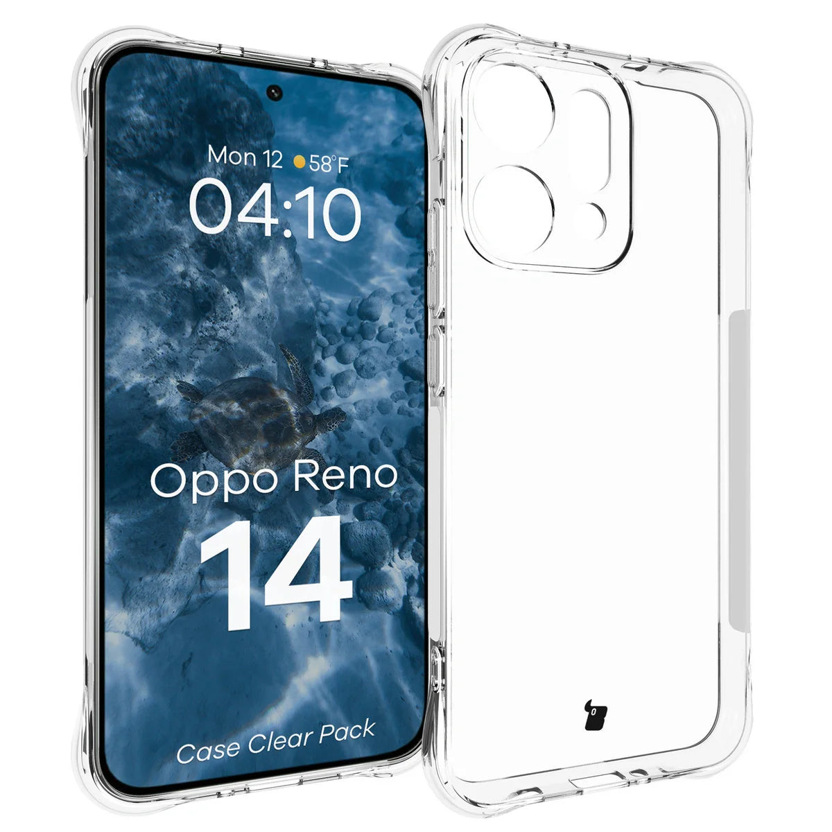 Handyhülle + 2x Folie für Oppo Reno 14, Bizon Case Clear Pack, Transparent