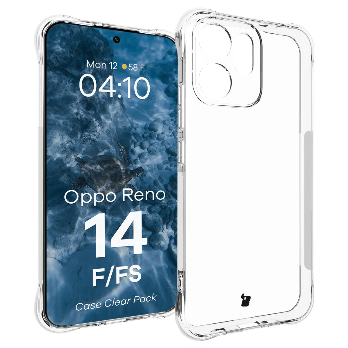 Handyhülle + 2x Folie für Oppo Reno 14 F / FS, Bizon Case Clear Pack, Transparent