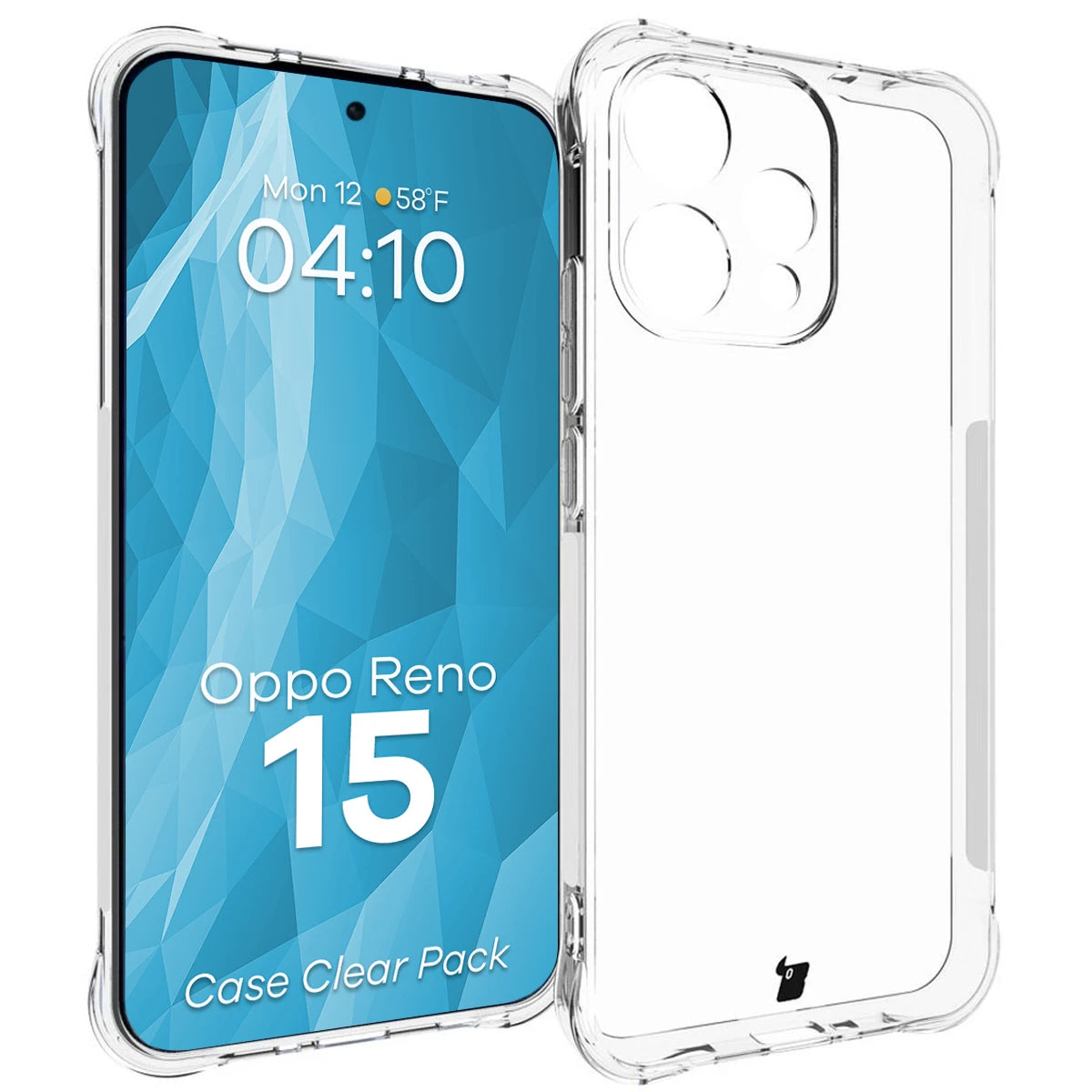 Schutzhülle + 2x gehärtetes Glas für Oppo Reno 15, Bizon Case Clear Pack, Transparent