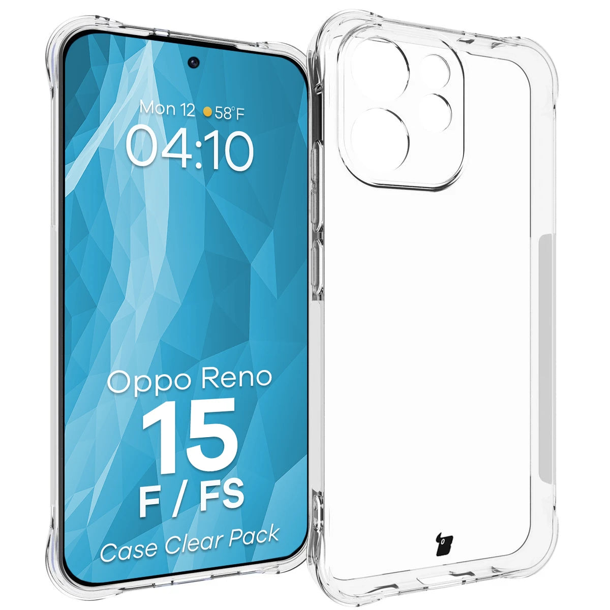 Schutzhülle + 2x gehärtetes Glas für Oppo Reno 15 F / FS, Bizon Case Clear Pack, Transparent