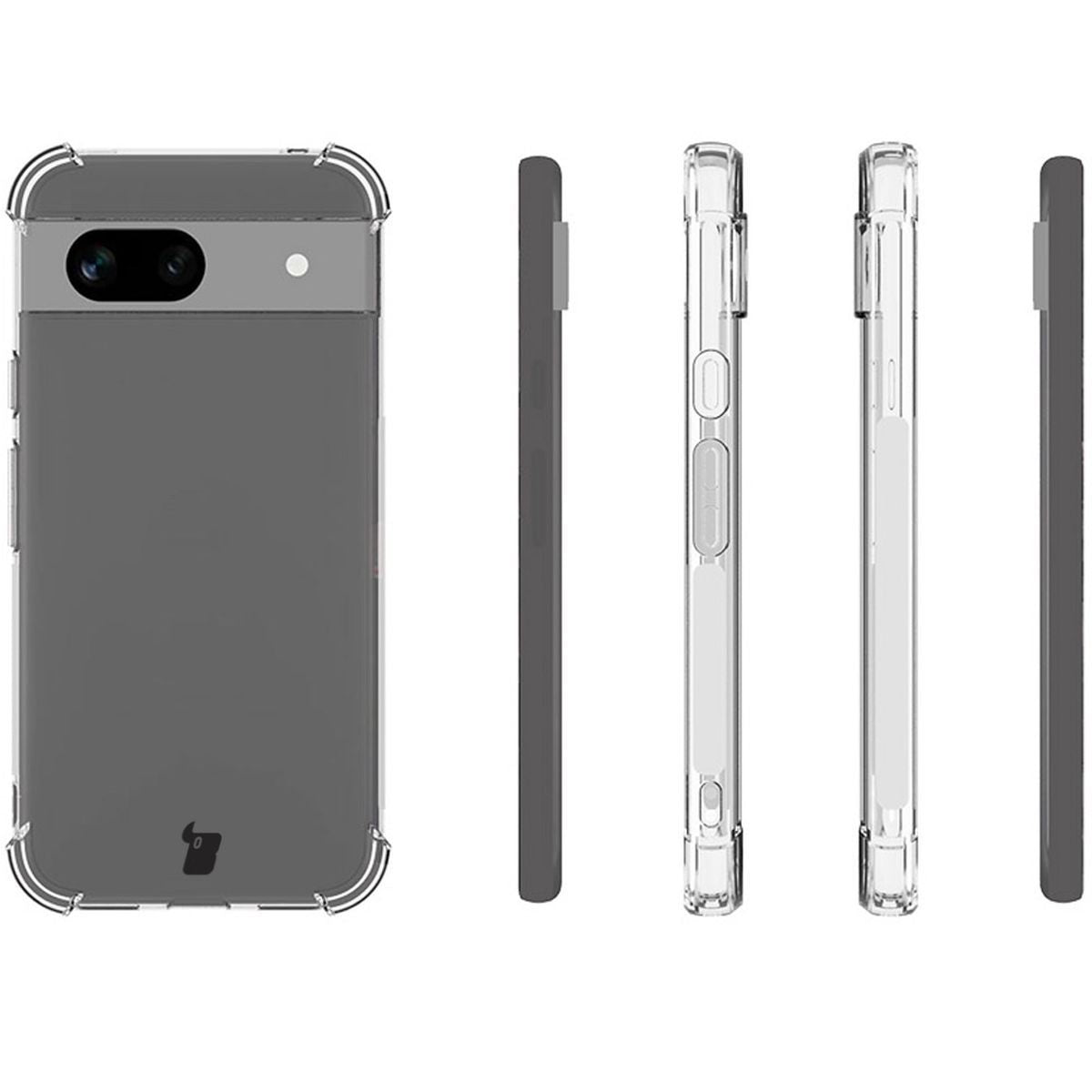 Schutzhülle + 2x Glas für Google Pixel 8a, Bizon Case Clear Pack, Transparent