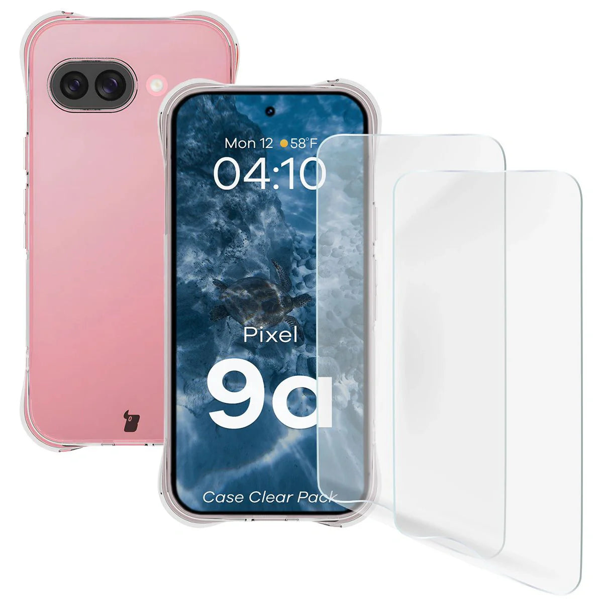 Handyhülle + 2x Folie für Pixel 9a, Bizon Case Clear Pack, Transparent