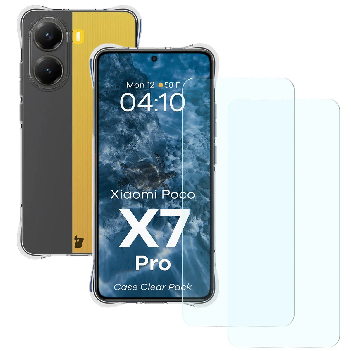 Schutzhülle + 2x gehärtetes Glas für Xiaomi POCO X7 Pro, Bizon Case Clear Pack, Transparent