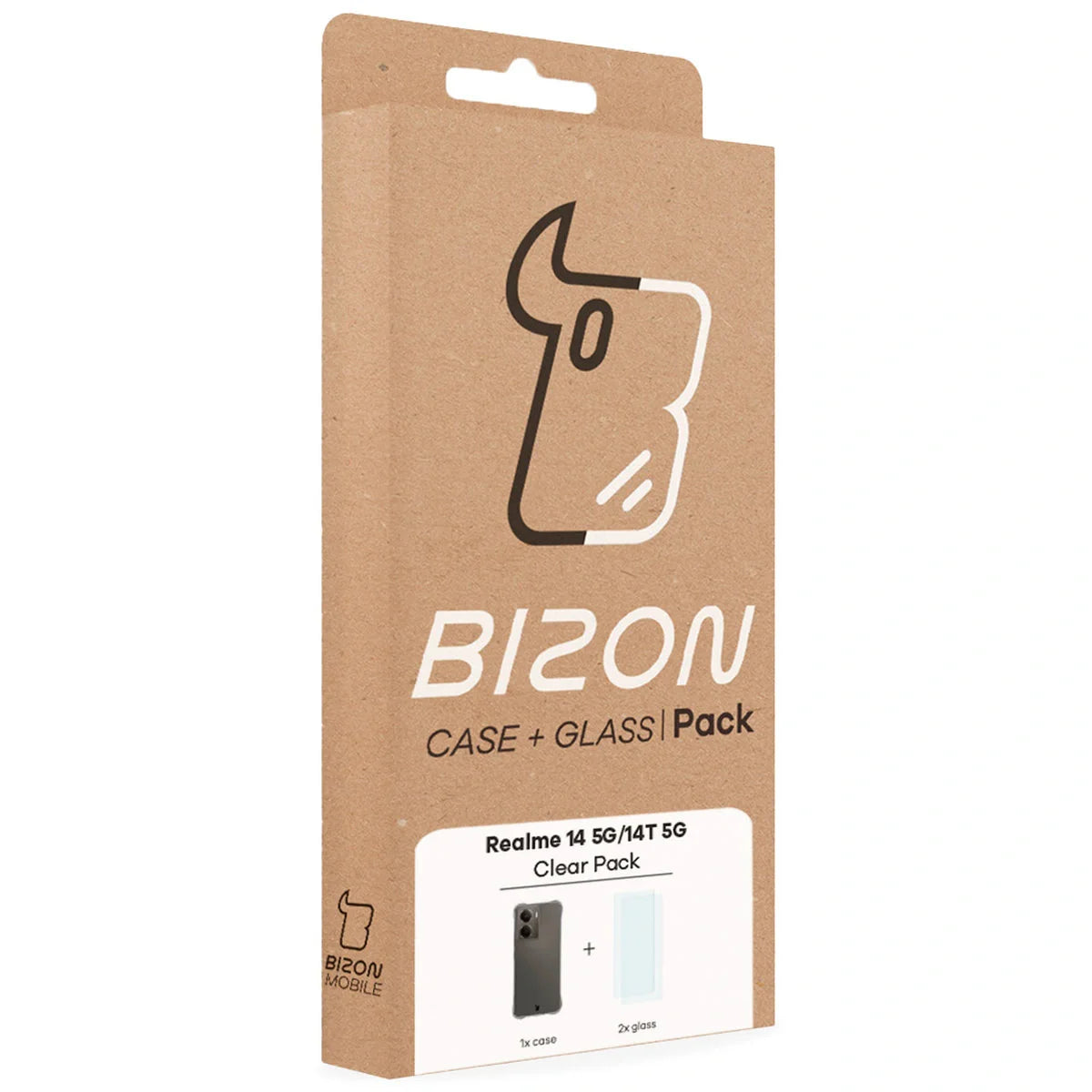 Schutzhülle + 2x gehärtetes Glas für Realme 14 5G / 14T 5G, Bizon Case Clear Pack, Transparent