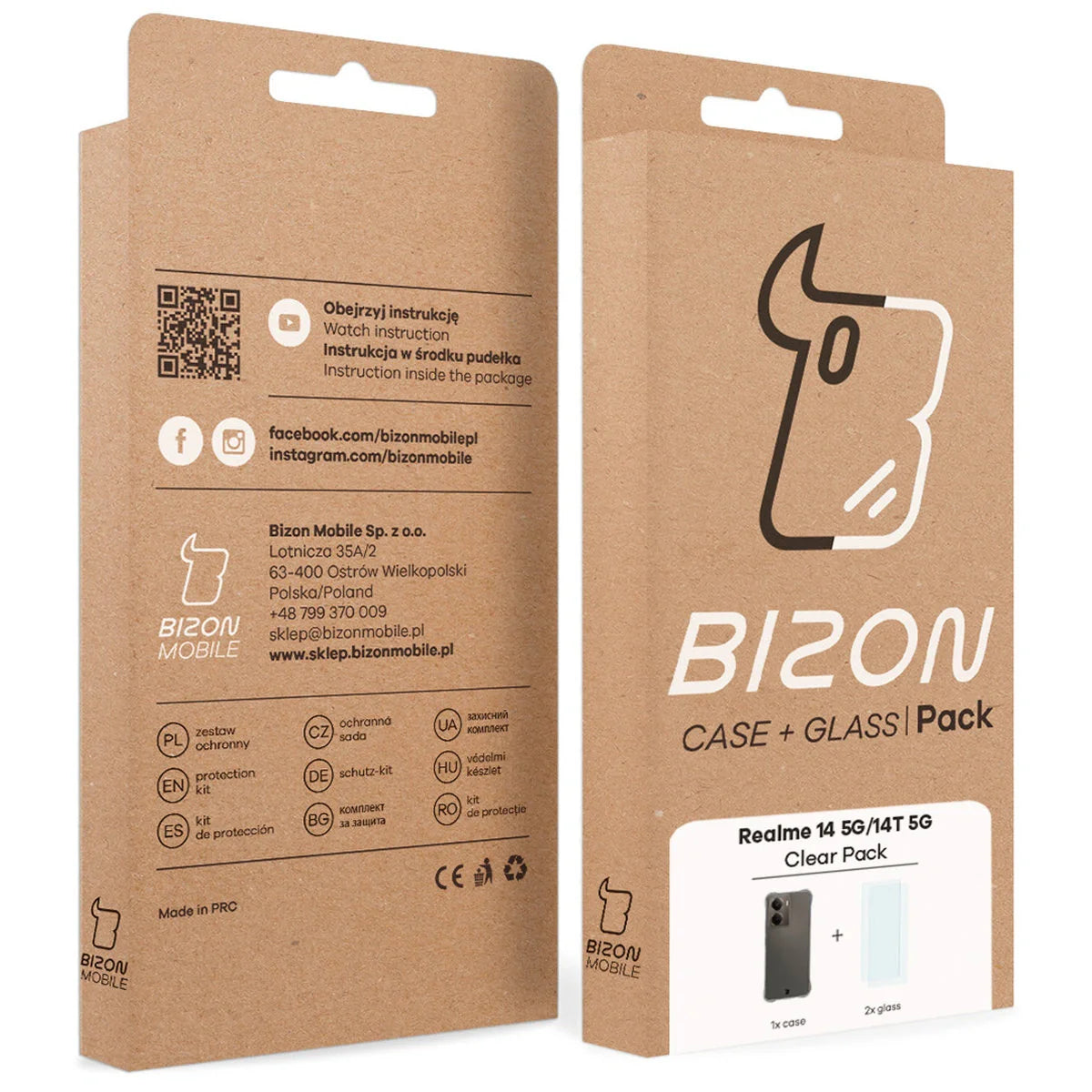 Schutzhülle + 2x gehärtetes Glas für Realme 14 5G / 14T 5G, Bizon Case Clear Pack, Transparent
