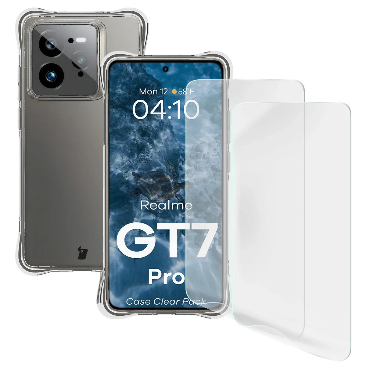 Handyhülle + 2x Folie für Realme GT 7 Pro, Bizon Case Clear Pack, Transparent