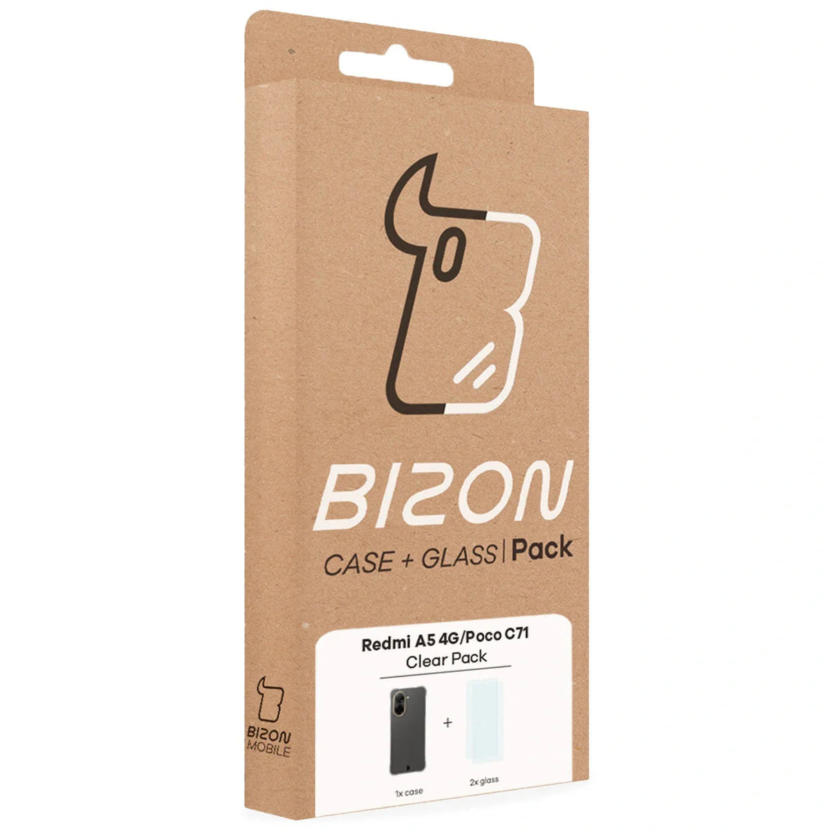 Schutzhülle + 2x gehärtetes Glas für Xiaomi Redmi A5 4G / POCO C71 4G, Bizon Case Clear Pack, Transparent