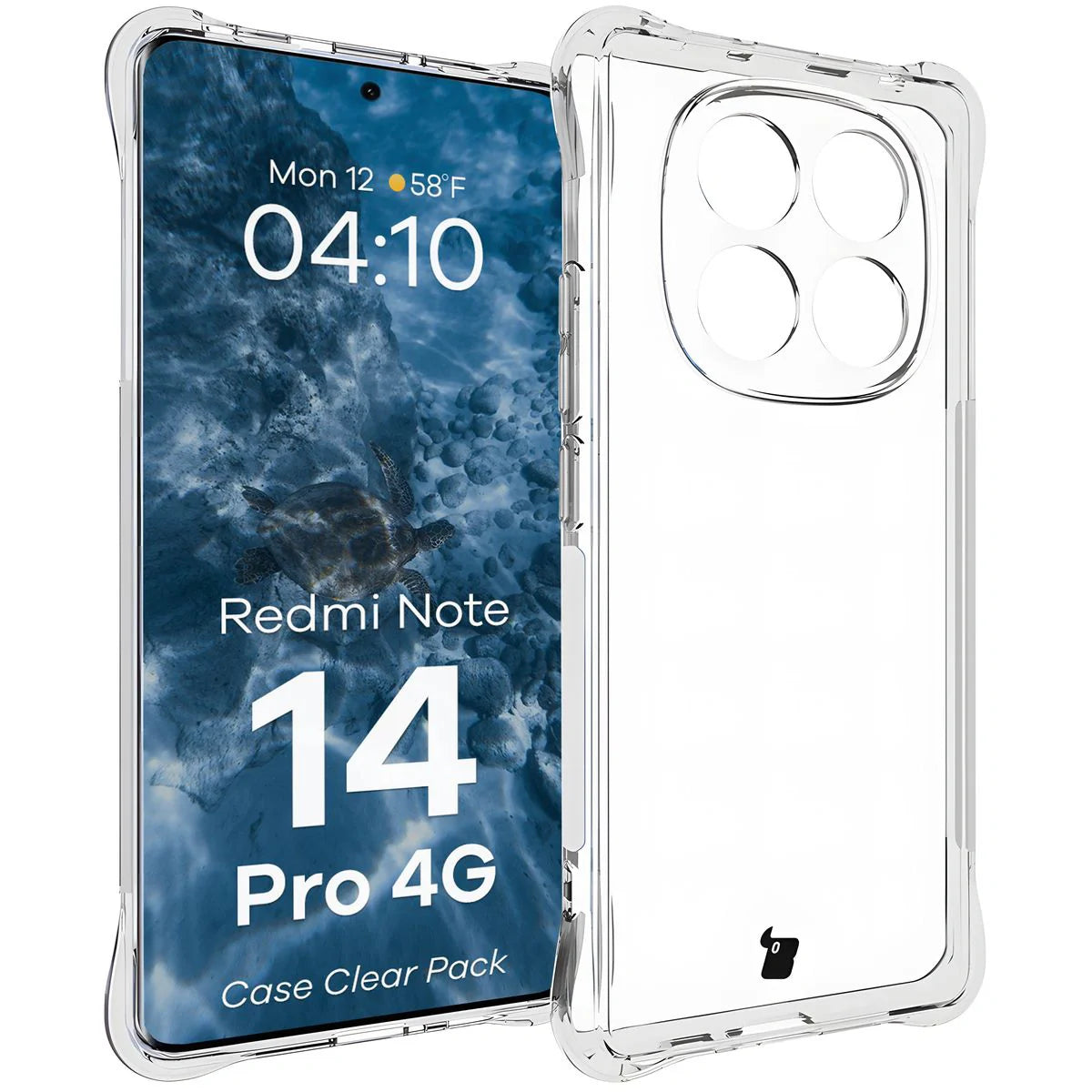 Handyhülle + 2x Folie für Xiaomi Redmi Note 14 Pro 4G, Bizon Case Clear Pack, Transparent