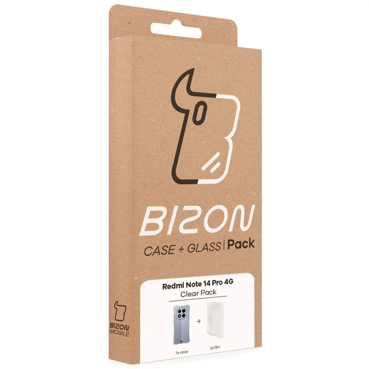 Handyhülle + 2x Folie für Xiaomi Redmi Note 14 Pro 4G, Bizon Case Clear Pack, Transparent