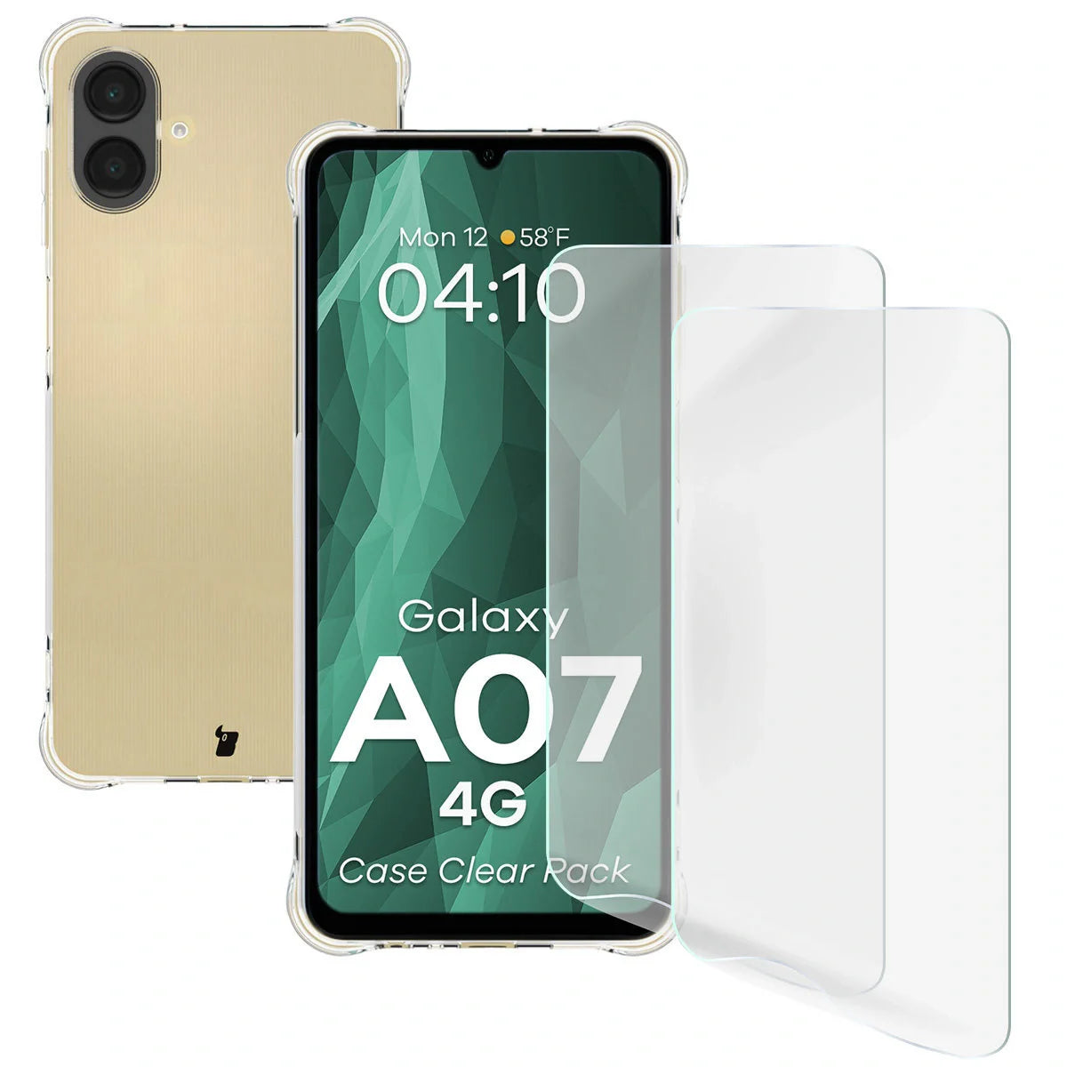 Handyhülle + 2x Folie für Galaxy A07 4G, Bizon Case Clear Pack, Transparent