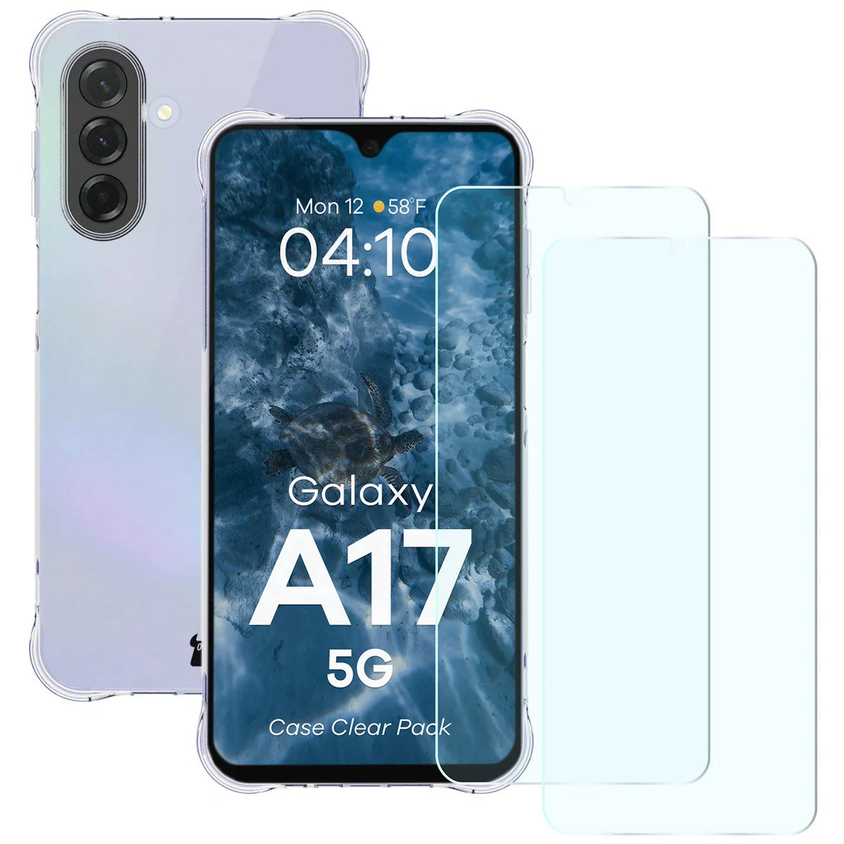 Schutzhülle + 2x gehärtetes Glas für Galaxy A17 5G, Bizon Case Clear Pack, Transparent