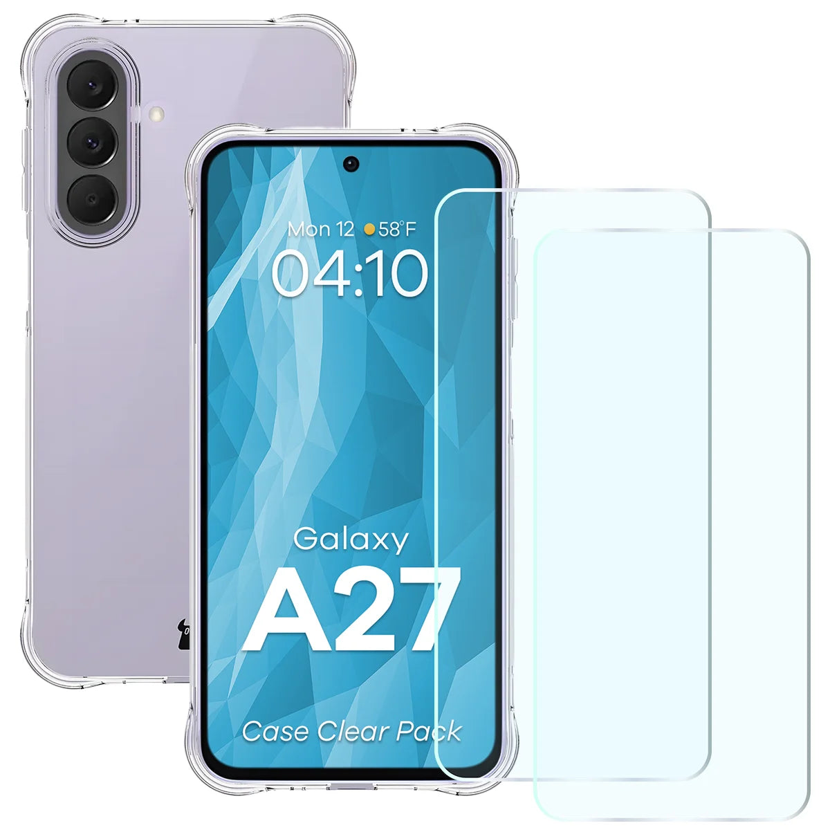 Schutzhülle + 2x gehärtetes Glas für Galaxy A27 5G, Bizon Case Clear Pack, Transparent
