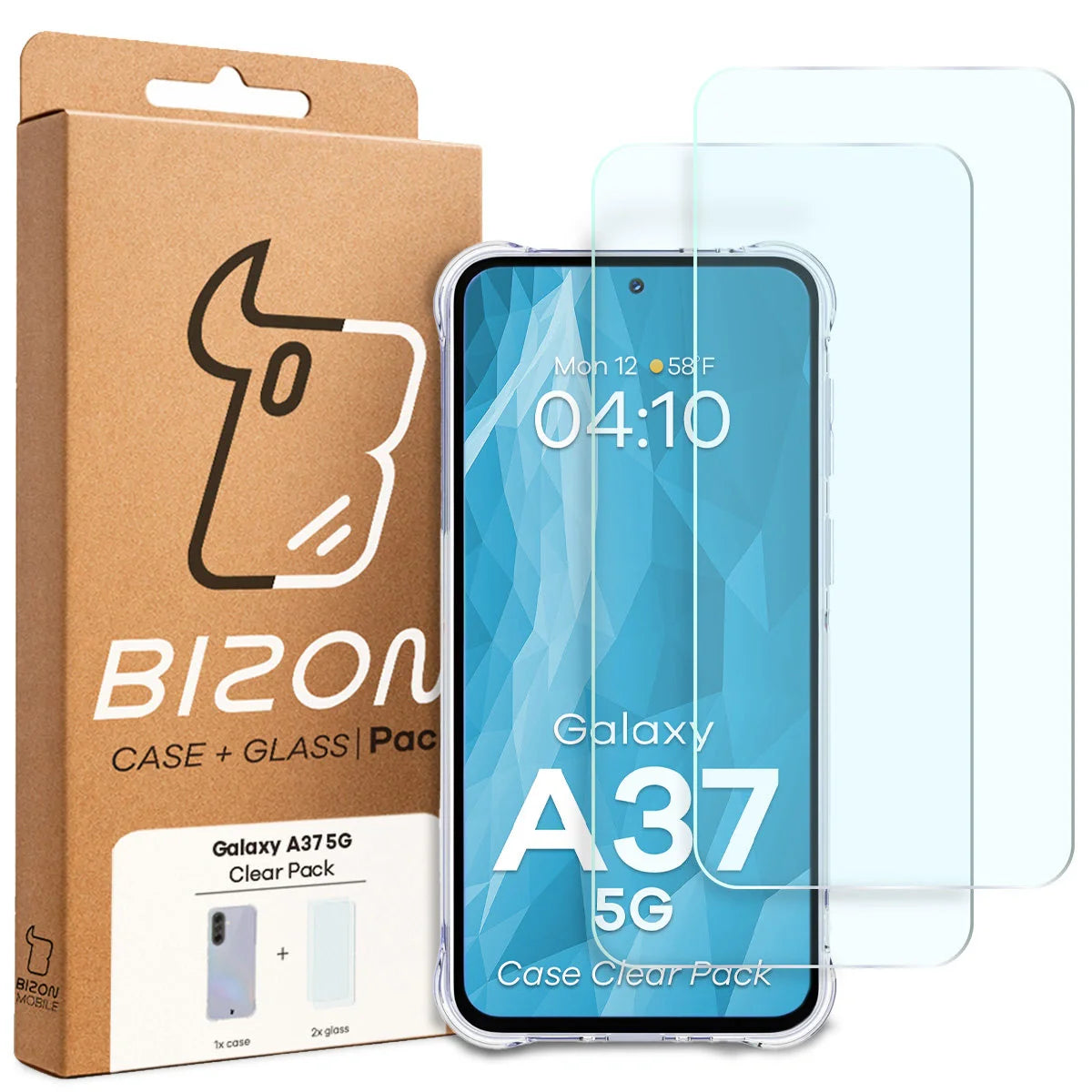 Schutzhülle + 2x gehärtetes Glas für Galaxy A37 5G, Bizon Case Clear Pack, Transparent