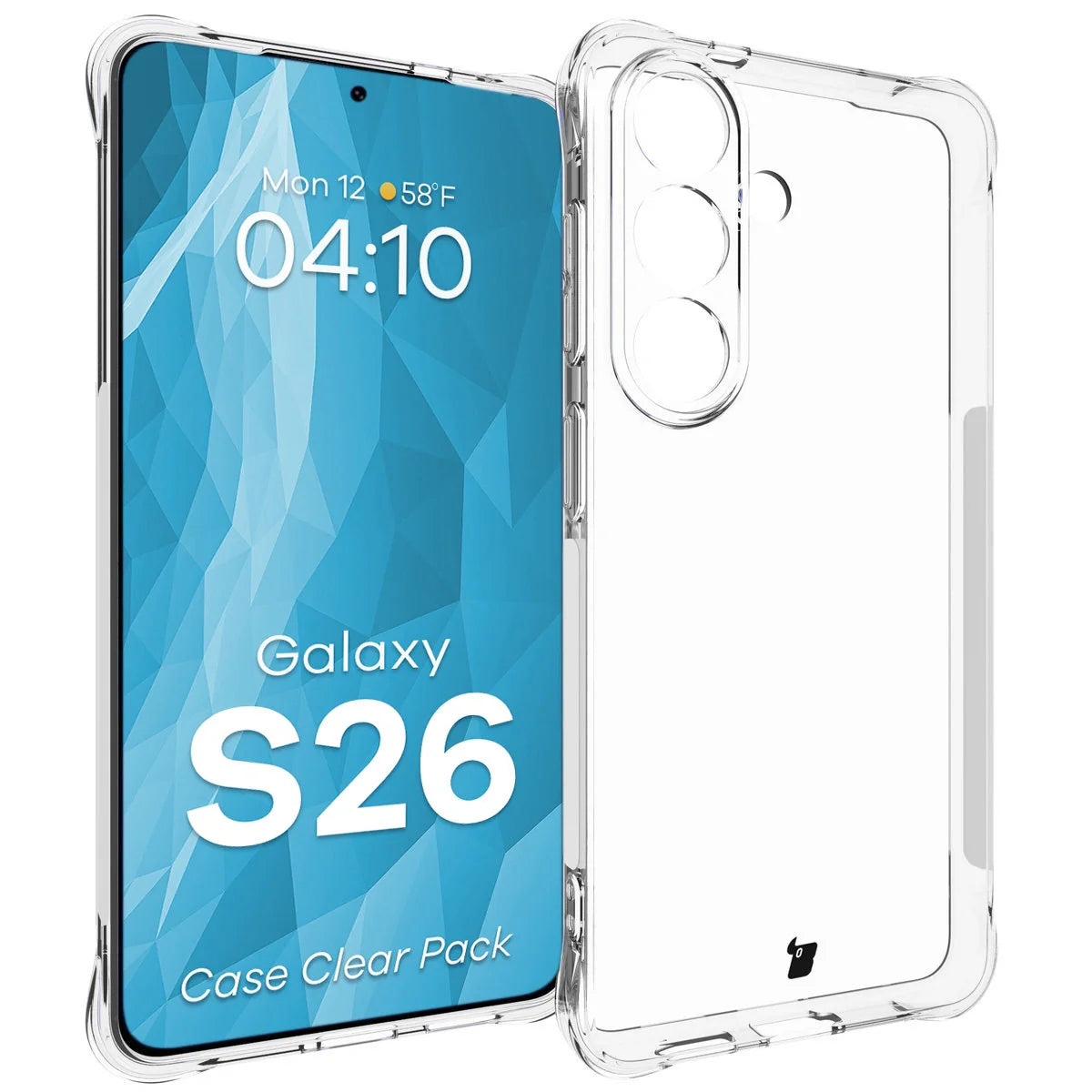 Schutzhülle + 2x gehärtetes Glas für Galaxy S26, Bizon Case Clear Pack, Transparent