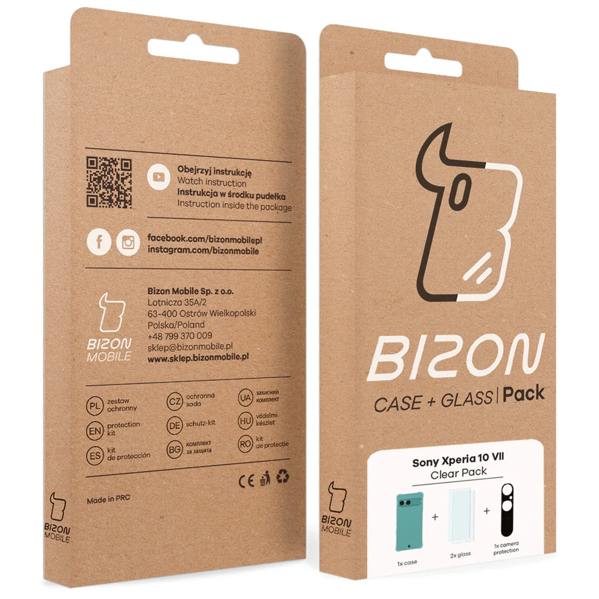 Schutzhülle + 2x gehärtetes Glas + Kameraschutz für Sony Xperia 10 VII, Bizon Case Clear Pack, Transparent