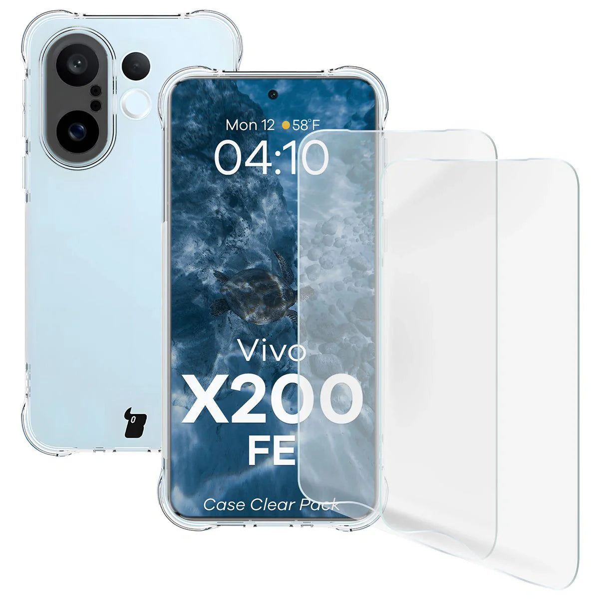 Handyhülle + 2x Folie für Vivo X200 FE, Bizon Case Clear Pack, Transparent