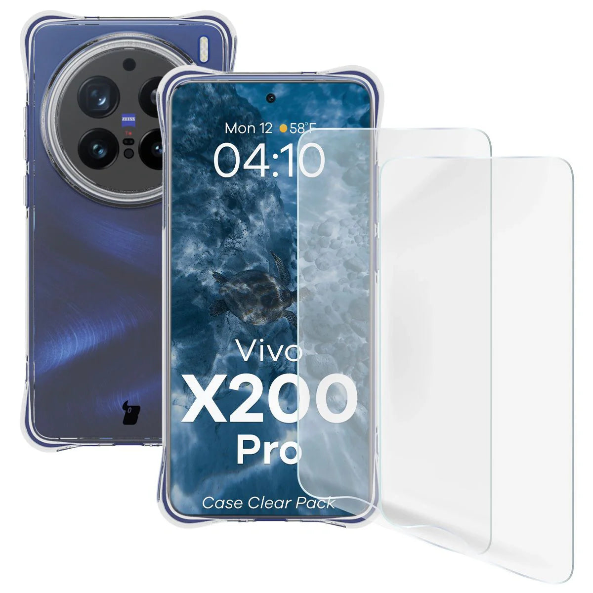 Handyhülle + 2x Folie für Vivo X200 Pro, Bizon Case Clear Pack, Transparent