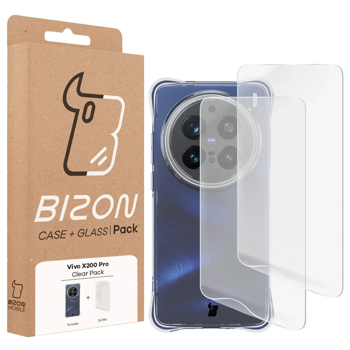 Handyhülle + 2x Folie für Vivo X200 Pro, Bizon Case Clear Pack, Transparent