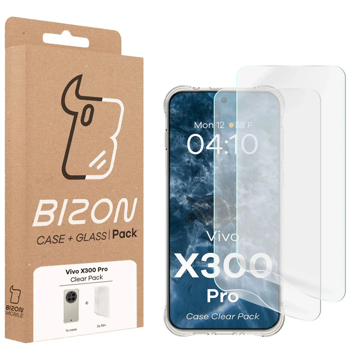 Handyhülle + 2x Folie für Vivo X300 Pro, Bizon Case Clear Pack, Transparent