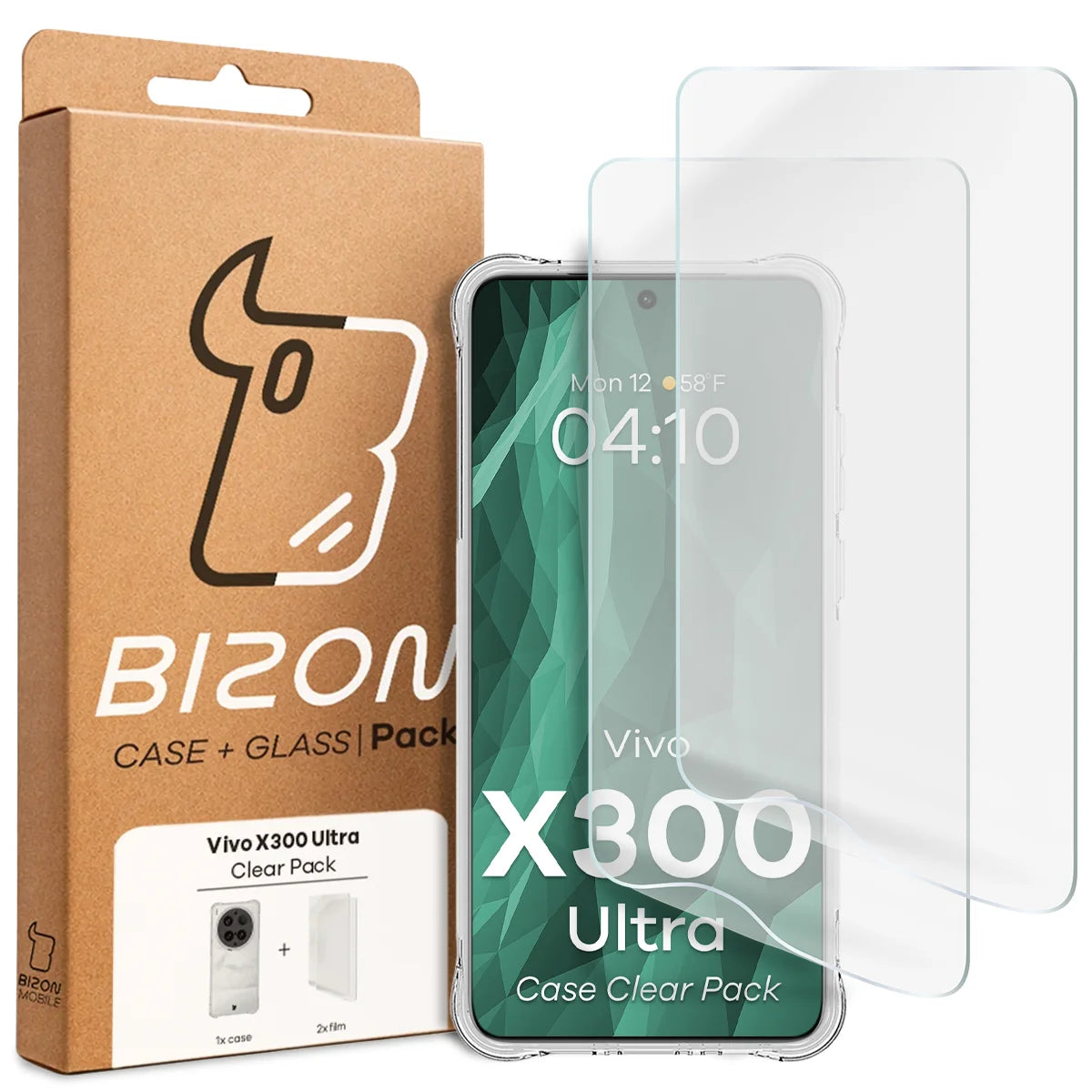 Handyhülle + 2x Folie für Vivo X300 Ultra, Bizon Case Clear Pack, Transparent