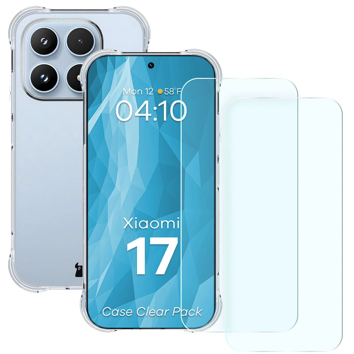 Schutzhülle + 2x gehärtetes Glas für Xiaomi 17, Bizon Case Clear Pack, Transparent