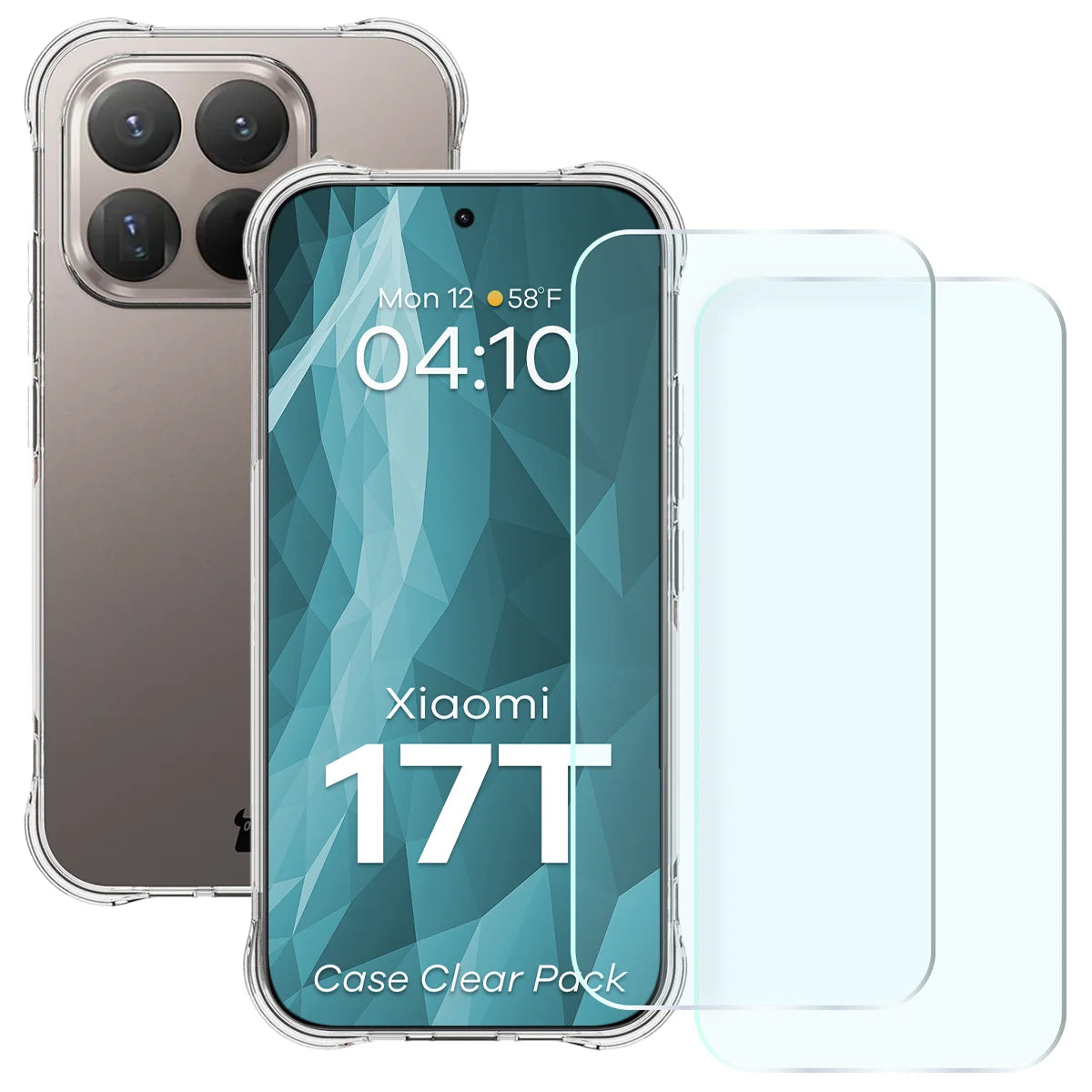 Schutzhülle + 2x gehärtetes Glas für Xiaomi 17T, Bizon Case Clear Pack, Transparent