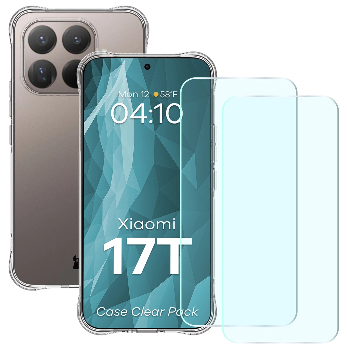 Schutzhülle + 2x gehärtetes Glas für Xiaomi 17T Pro, Bizon Case Clear Pack, Transparent