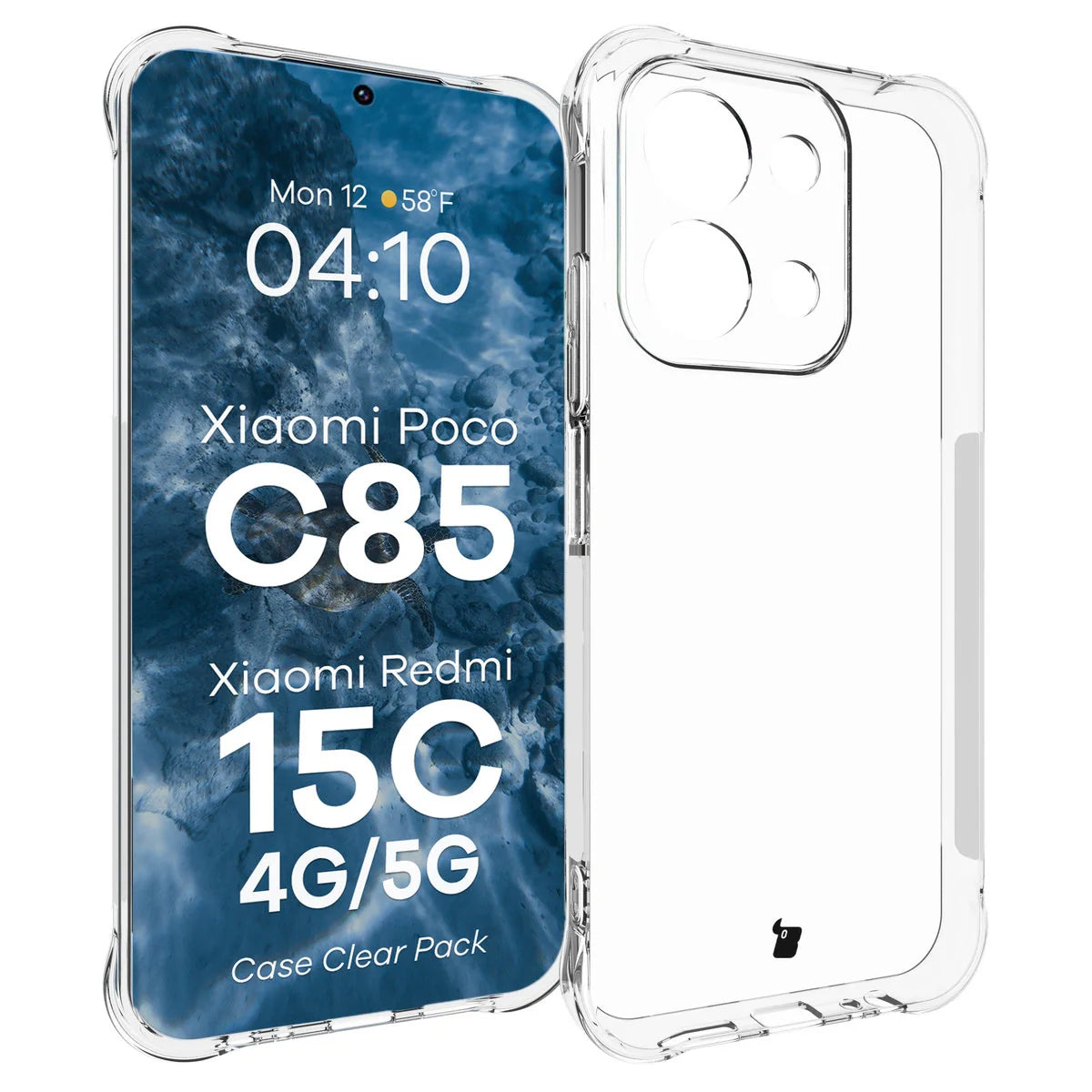 Schutzhülle + 2x gehärtetes Glas für Xiaomi Redmi 15C 4G / 5G / POCO C85 4G, Bizon Case Clear Pack, Transparent