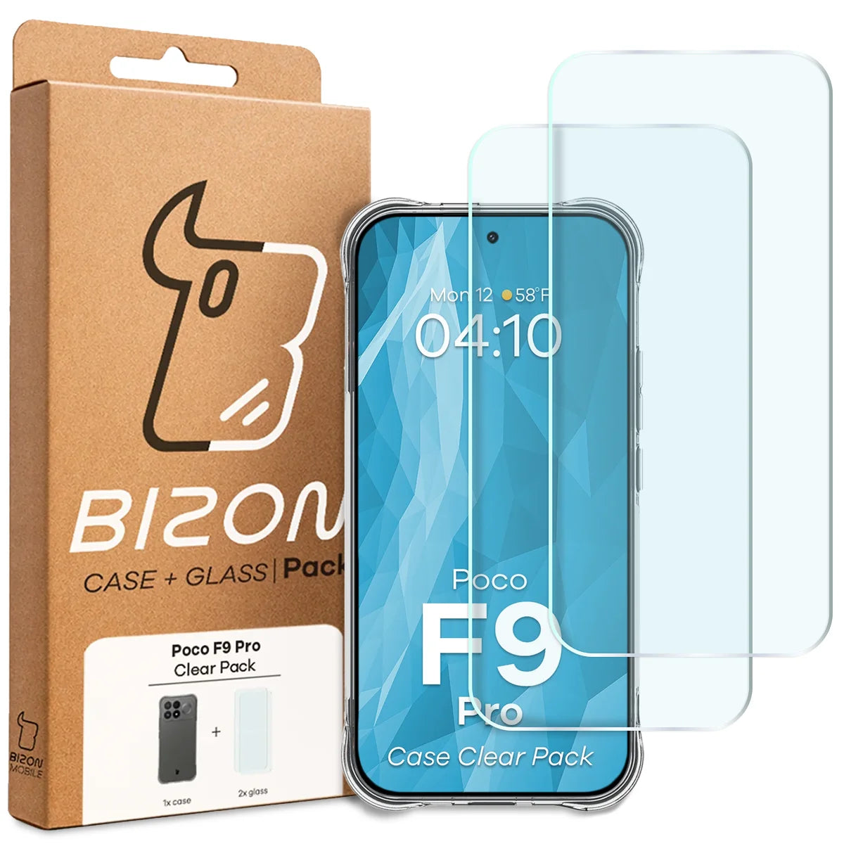 Schutzhülle + 2x gehärtetes Glas für Xiaomi POCO F9 Pro, Bizon Case Clear Pack, Transparent (9/9)