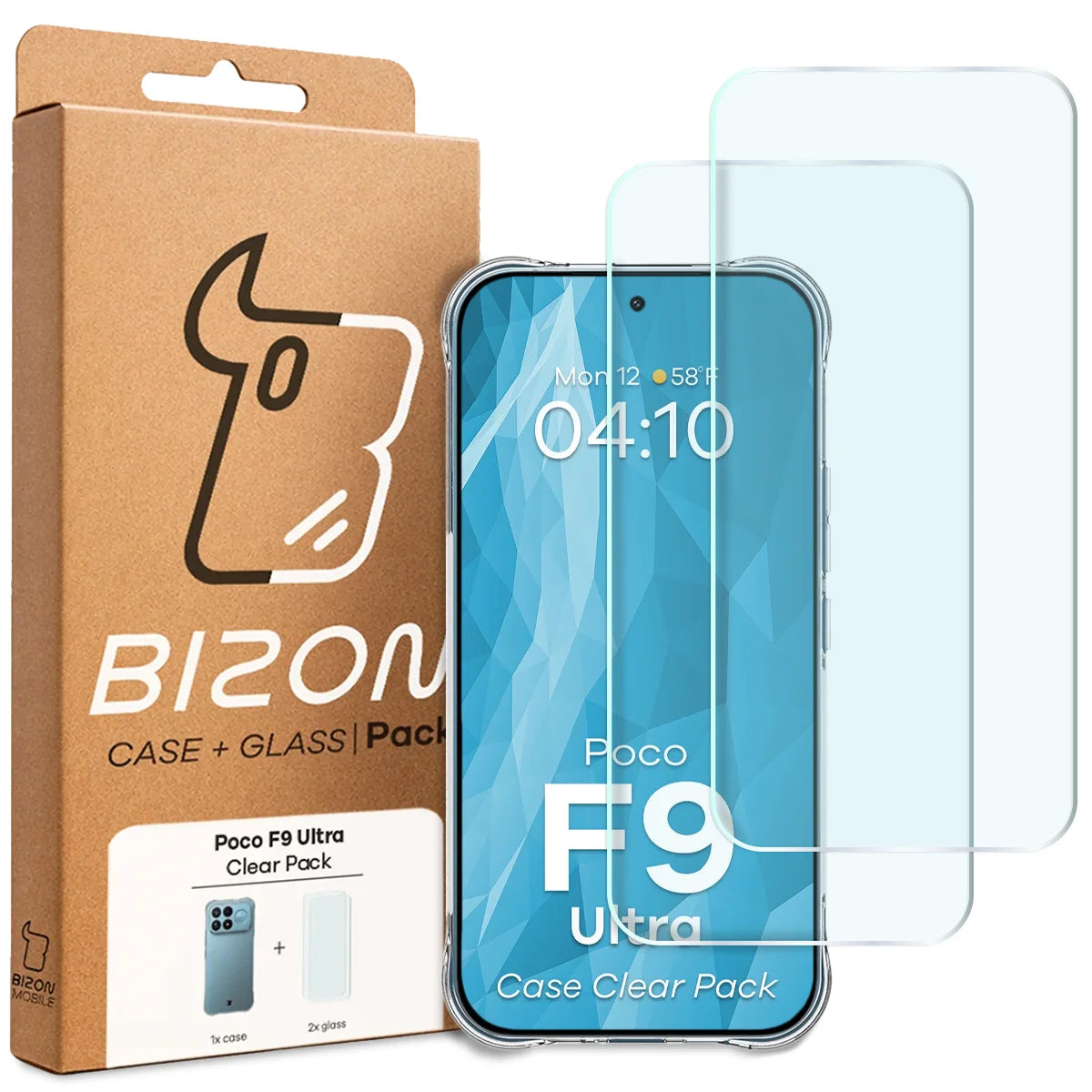 Schutzhülle + 2x gehärtetes Glas für Xiaomi POCO F9 Ultra, Bizon Case Clear Pack, Transparent (9/9)