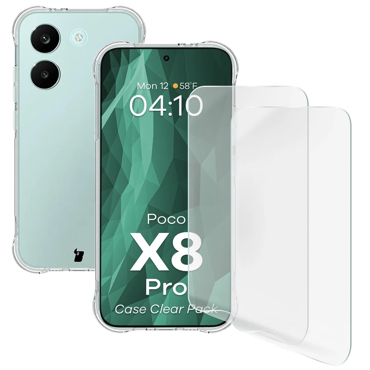 Handyhülle + 2x Folie für Xiaomi POCO X8 Pro, Bizon Case Clear Pack, Transparent