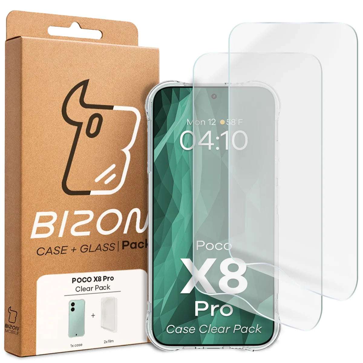 Handyhülle + 2x Folie für Xiaomi POCO X8 Pro, Bizon Case Clear Pack, Transparent