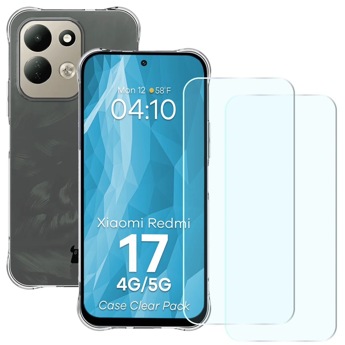 Schutzhülle + 2x gehärtetes Glas für Xiaomi Redmi 17 4G/5G, Bizon Case Clear Pack, Transparent (1/9)