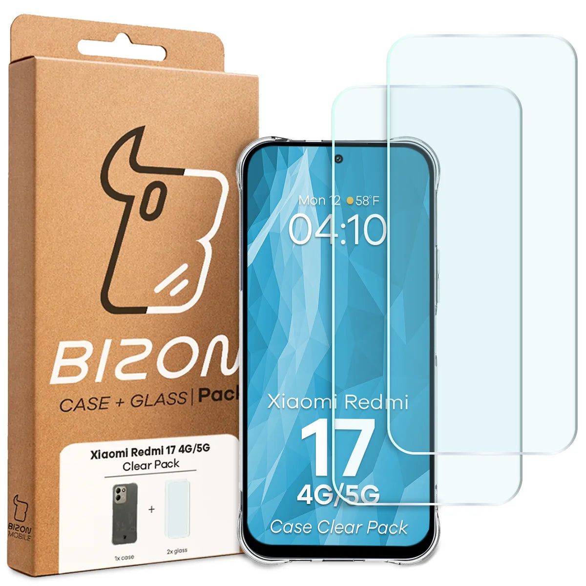 Schutzhülle + 2x gehärtetes Glas für Xiaomi Redmi 17 4G/5G, Bizon Case Clear Pack, Transparent (9/9)
