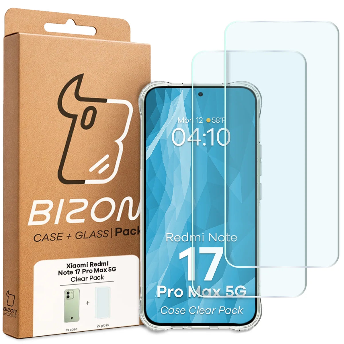 Schutzhülle + 2x gehärtetes Glas für Xiaomi Redmi Note 17 Pro Max 5G, Bizon Case Clear Pack, Transparent (8/8)
