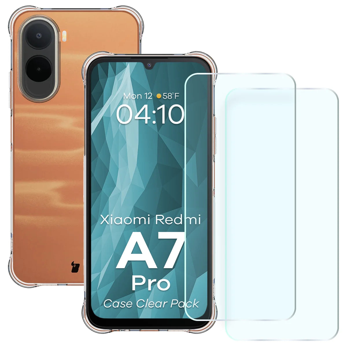 Schutzhülle + 2x gehärtetes Glas für Xiaomi Redmi A7 Pro, Bizon Case Clear Pack, Transparent