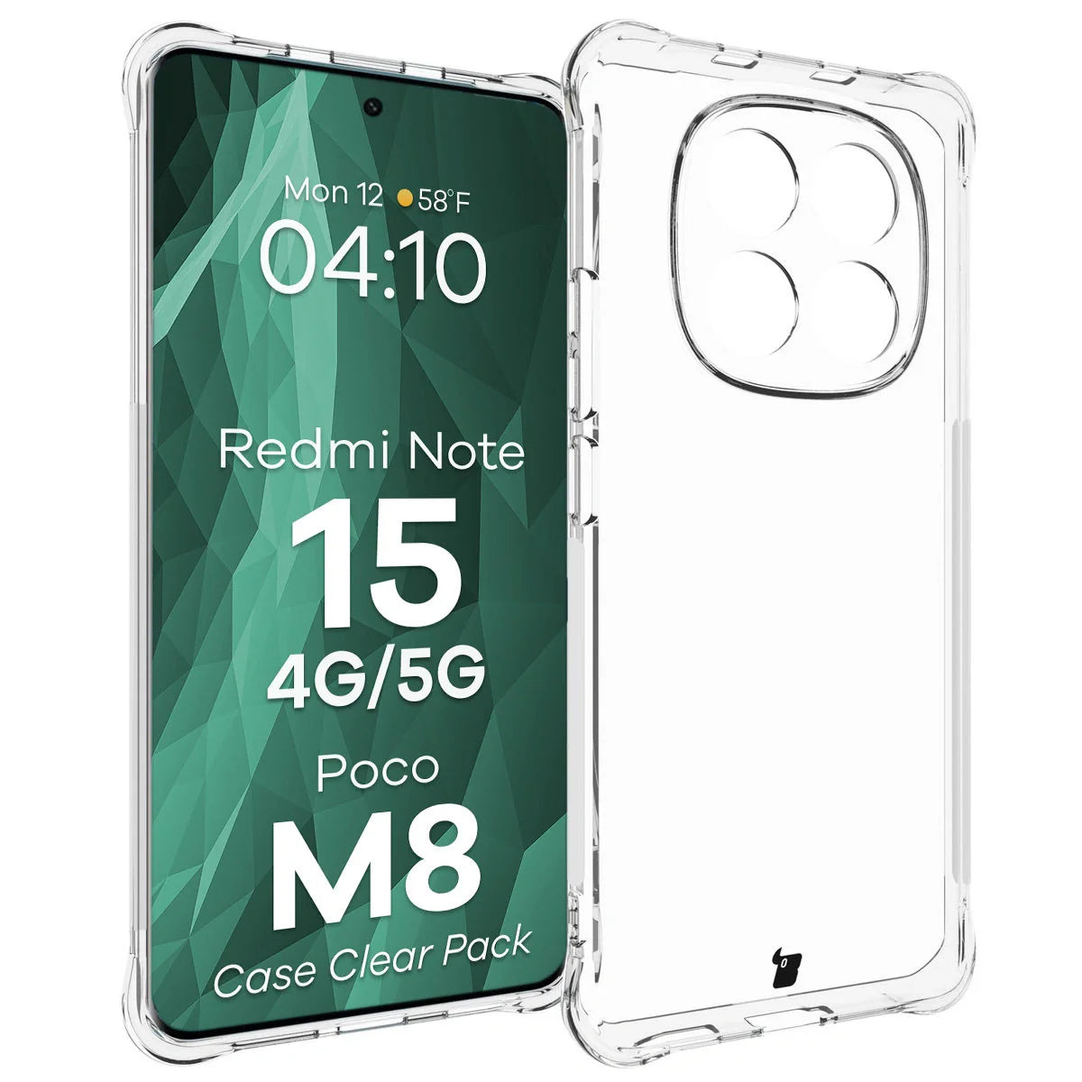Handyhülle + 2x Folie für Xiaomi Redmi Note 15 / POCO M8 5G, Bizon Case Clear Pack, Transparent