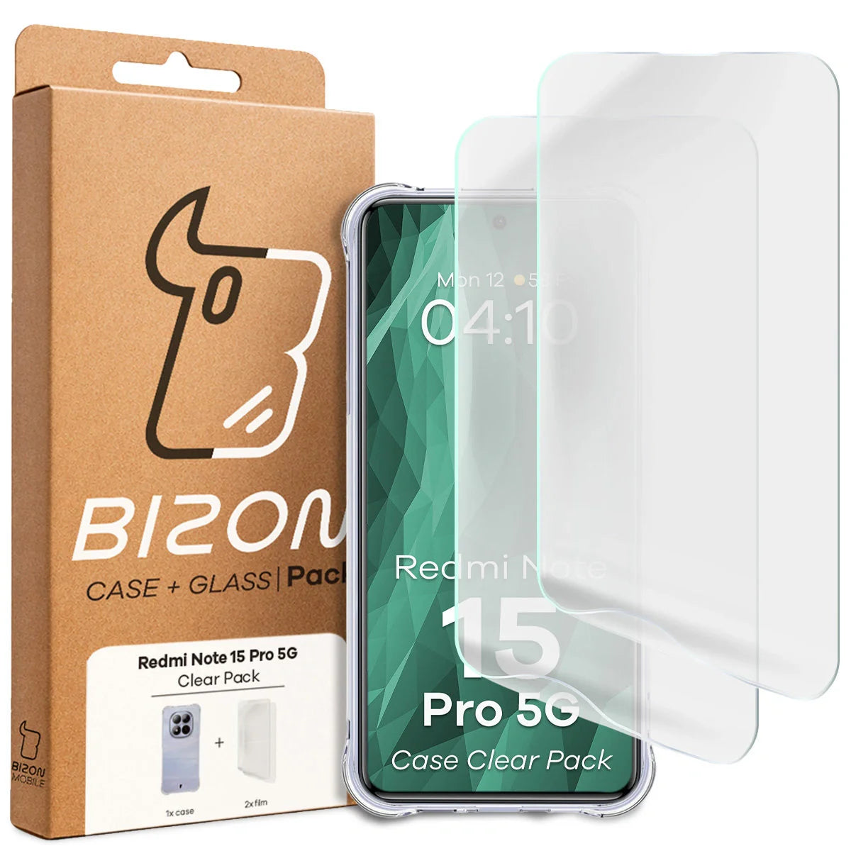 Handyhülle + 2x Folie für Xiaomi Redmi Note 15 Pro 5G, Bizon Case Clear Pack, Transparent