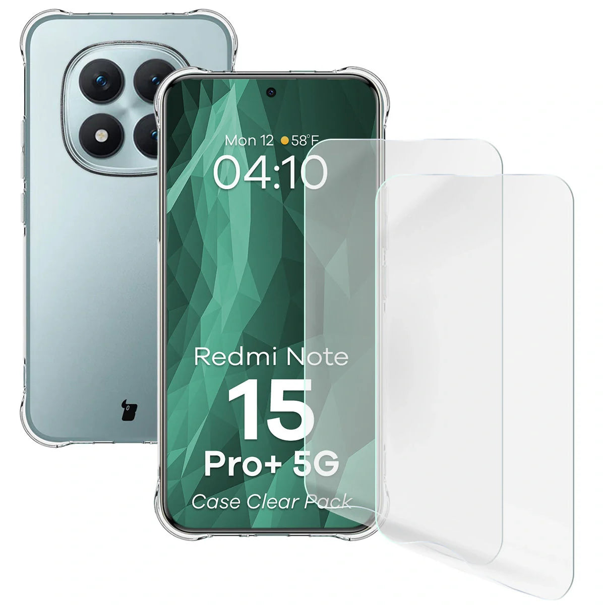 Handyhülle + 2x Folie für Xiaomi Redmi Note 15 Pro Plus 5G, Bizon Case Clear Pack, Transparent