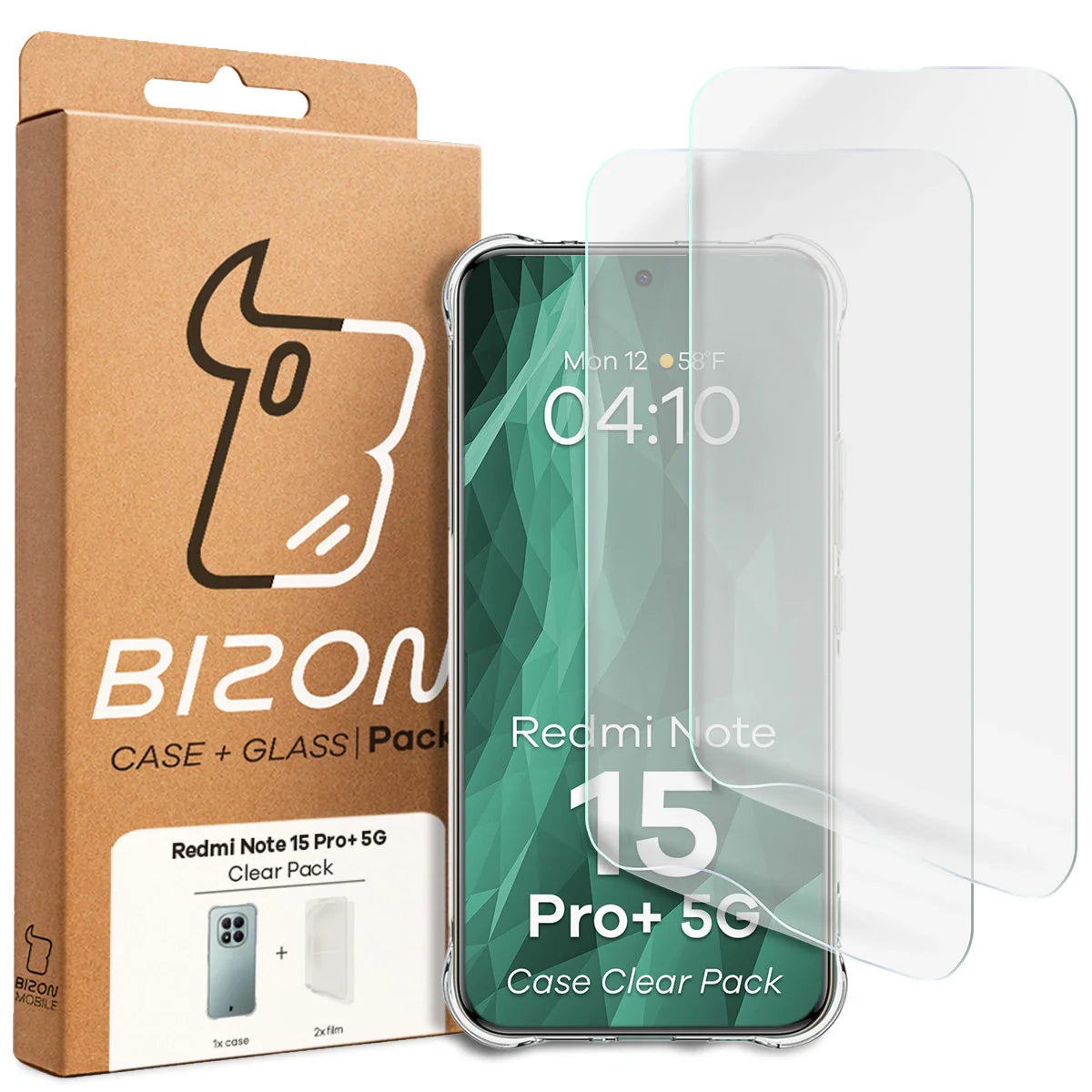 Handyhülle + 2x Folie für Xiaomi Redmi Note 15 Pro Plus 5G, Bizon Case Clear Pack, Transparent