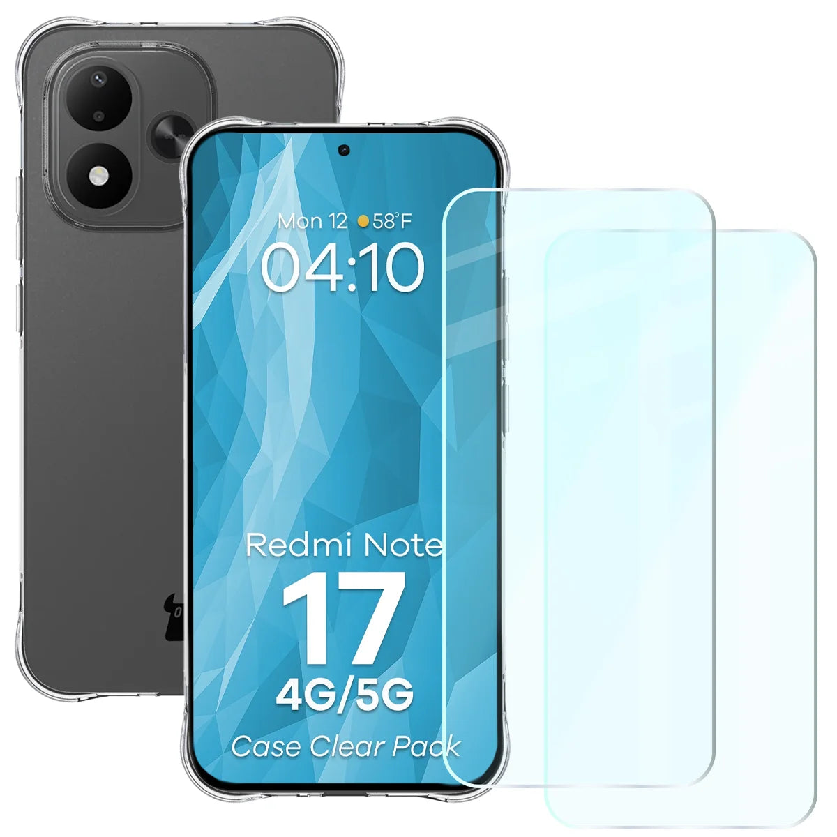 Schutzhülle + 2x gehärtetes Glas für Xiaomi Redmi Note 17 4G/5G, Bizon Case Clear Pack, Transparent (1/9)
