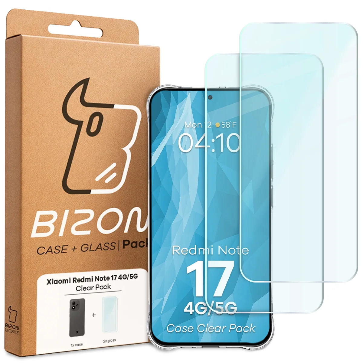 Schutzhülle + 2x gehärtetes Glas für Xiaomi Redmi Note 17 4G/5G, Bizon Case Clear Pack, Transparent (9/9)