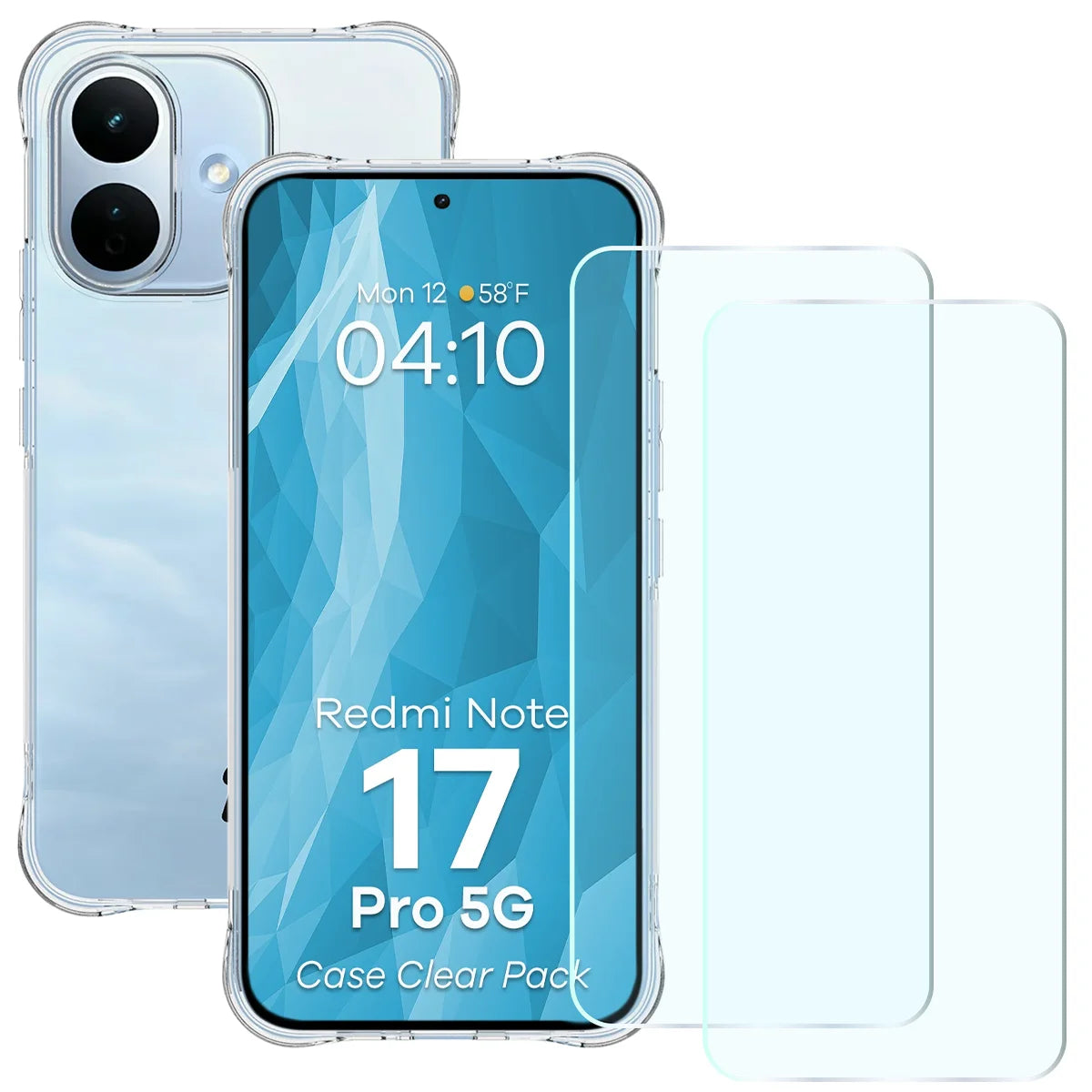 Schutzhülle + 2x gehärtetes Glas für Xiaomi Redmi Note 17 Pro 5G, Bizon Case Clear Pack, Transparent (1/9)